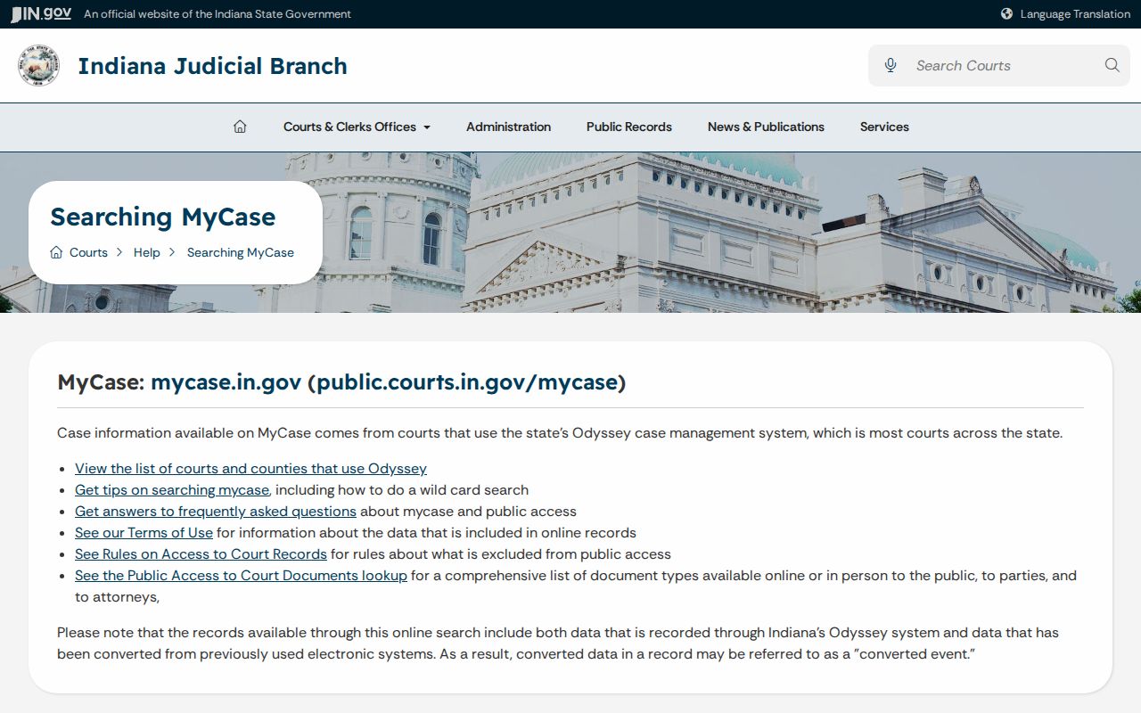 MyCase public access and official record warning